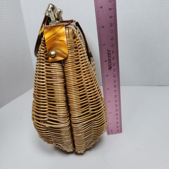 Vintage Simon Wicker Basket Purse Pocketbook Lucite Handle Frame 50's 60's Retro - Picture 5 of 9